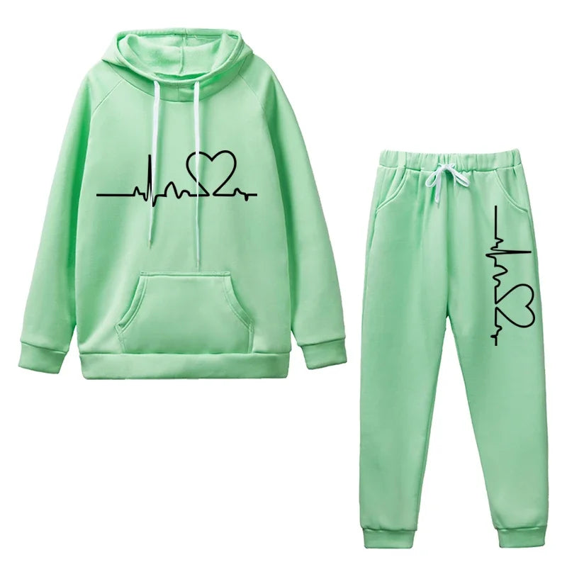 Jogging Women Hoodies Pants Printed Sportswear Suits