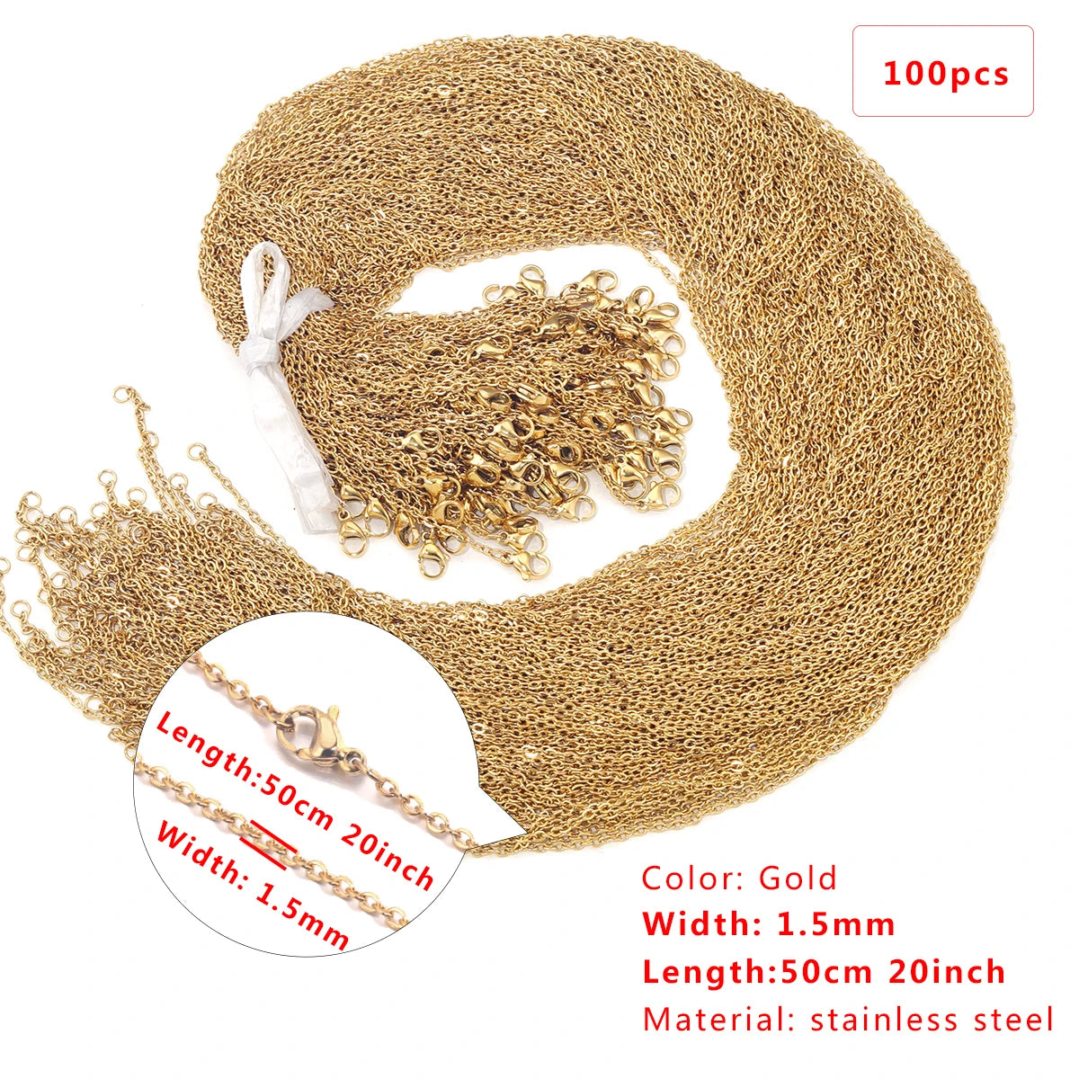 Stainless Steel Plated 18K Gold Link Cable Chain Lobster