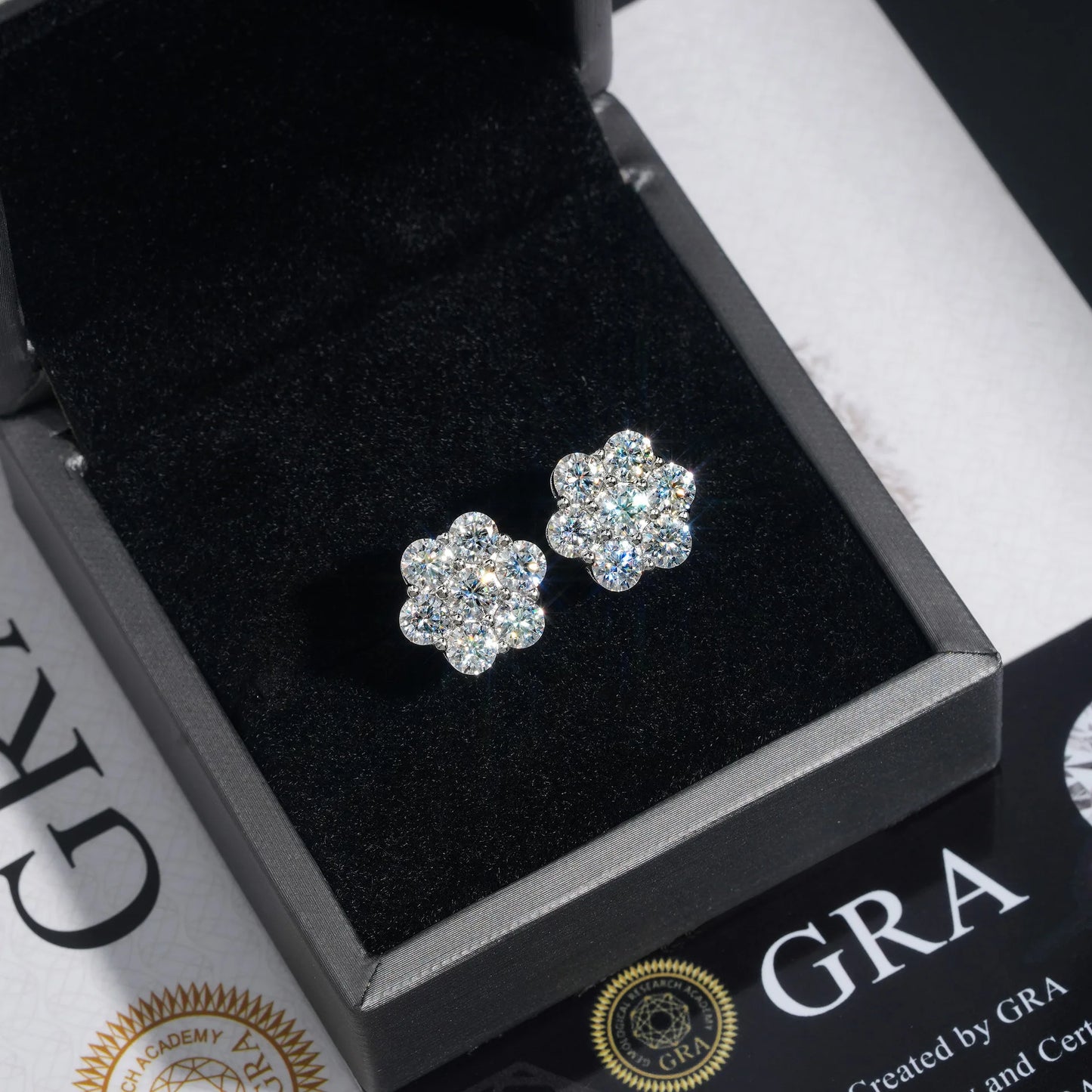 Moissanite Stud Earrings for Women Flower D color