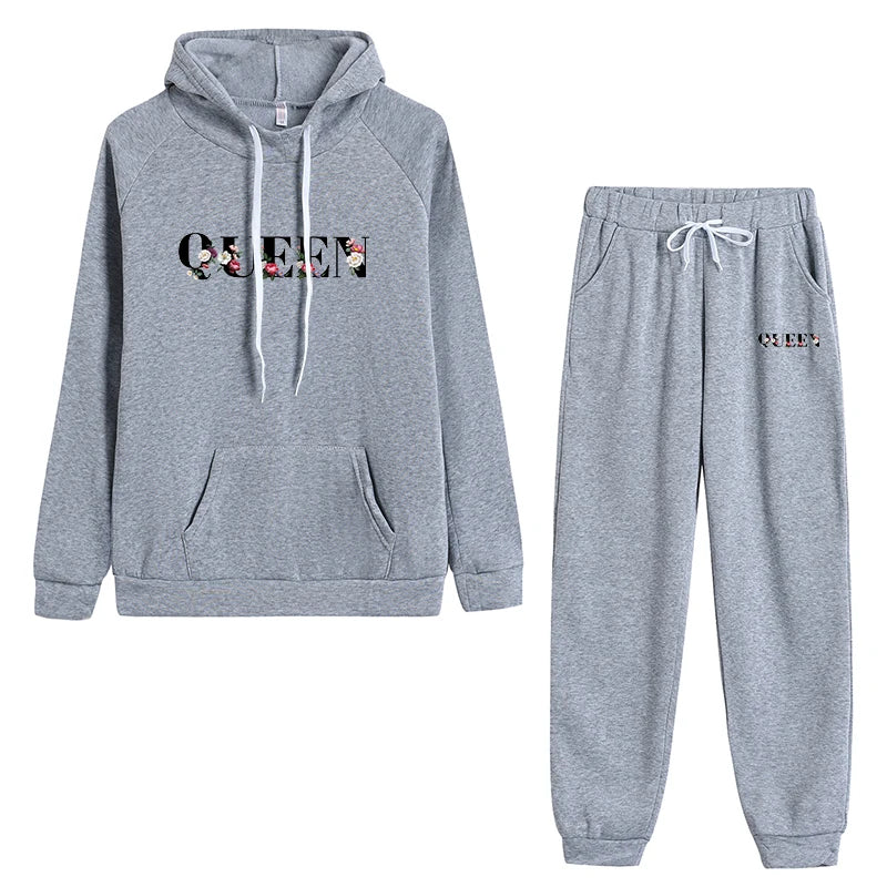 Women's Drawstring Sports Hooded Two Piece Set
