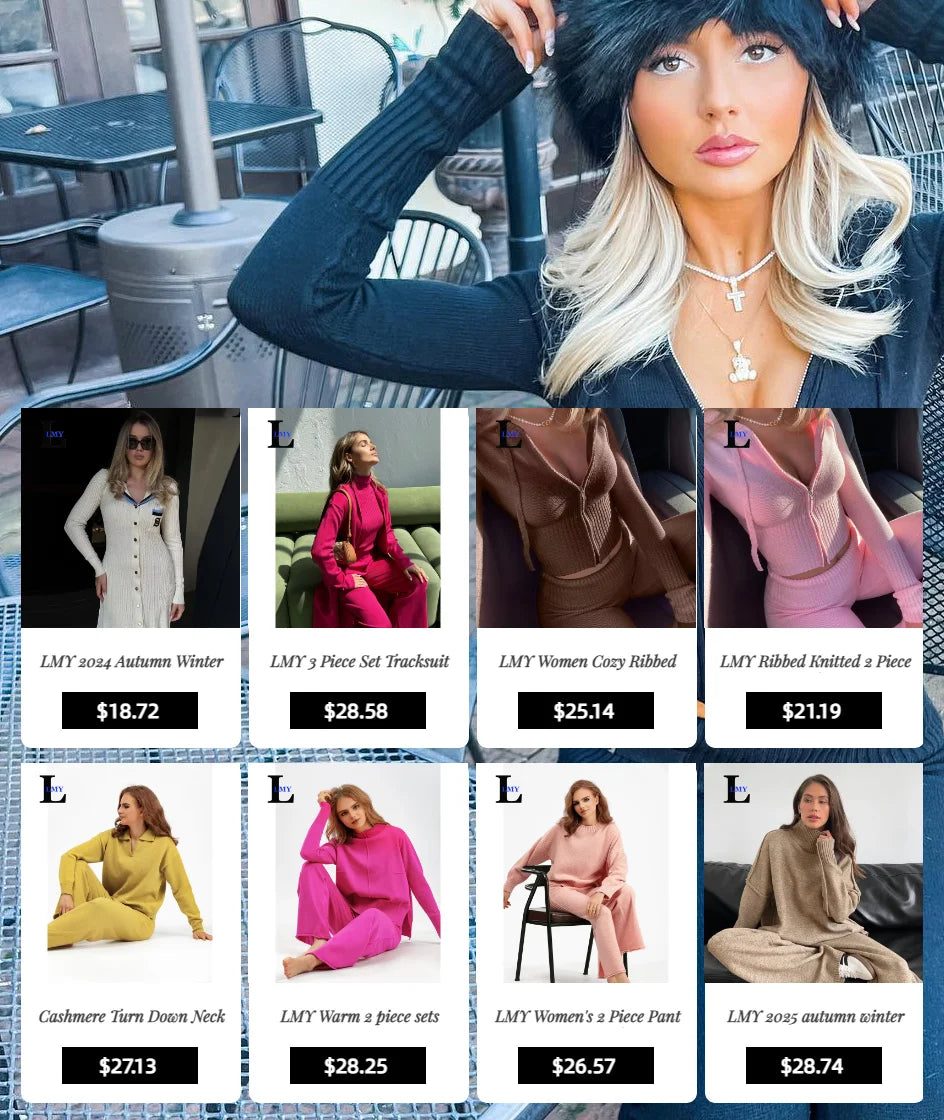 Winter 3 Piece Set Knitted Solid Sweater Suit