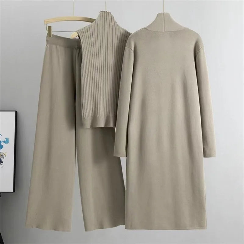 Winter 3 Piece Set Knitted Solid Sweater Suit