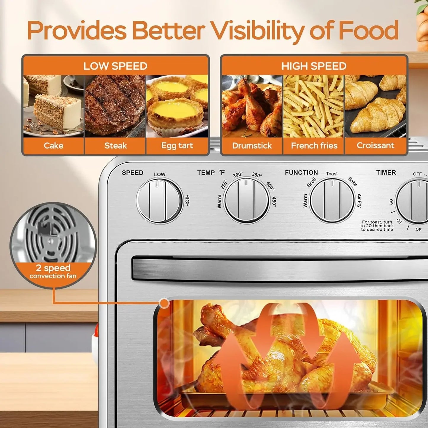 Geek Chef Convection Air Fryer Toaster Oven, 4 Slice Toaster Airfryer Oven, Electric Hot Oven Oilless Cook