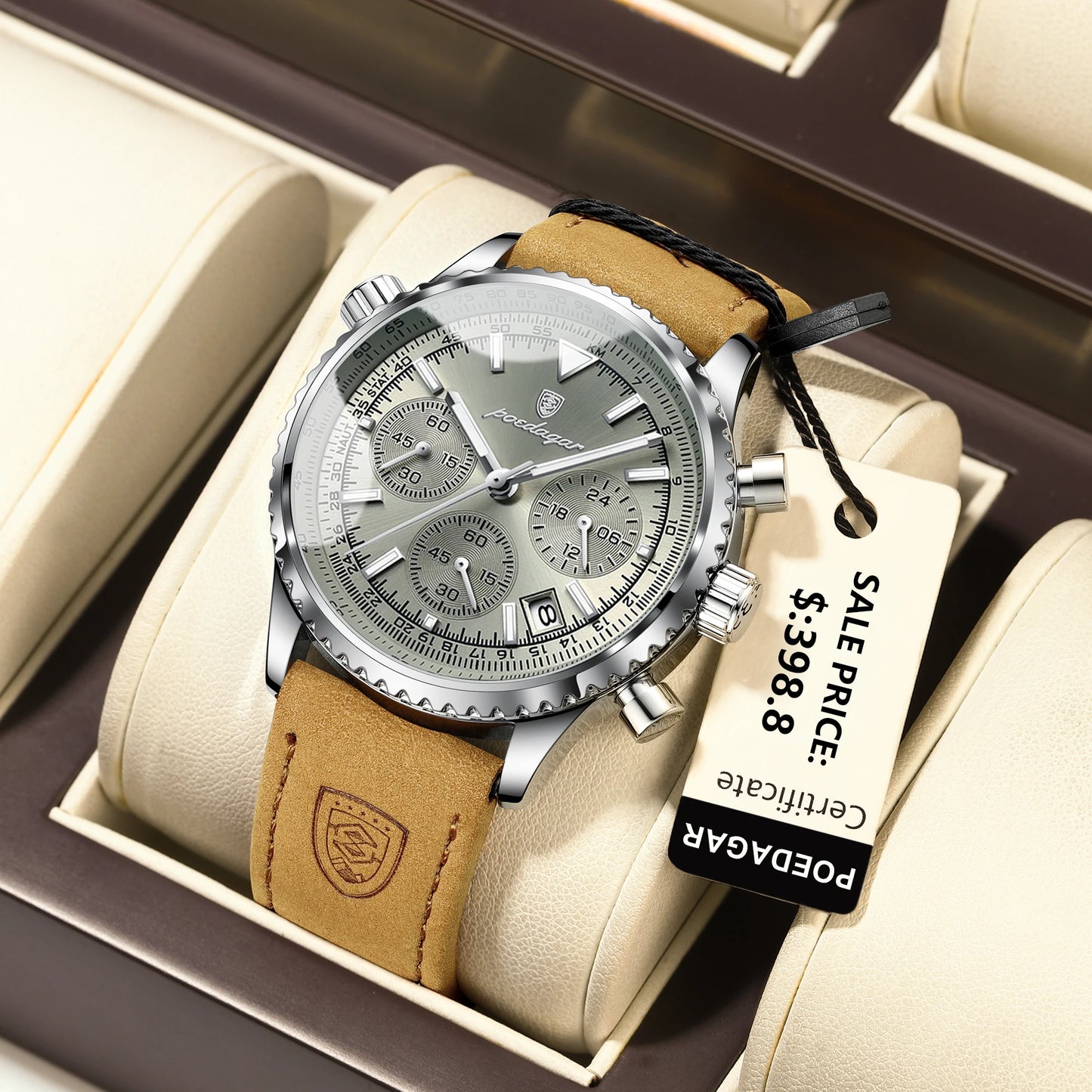 Quartz Waterproof Leather Men Wristwatch
