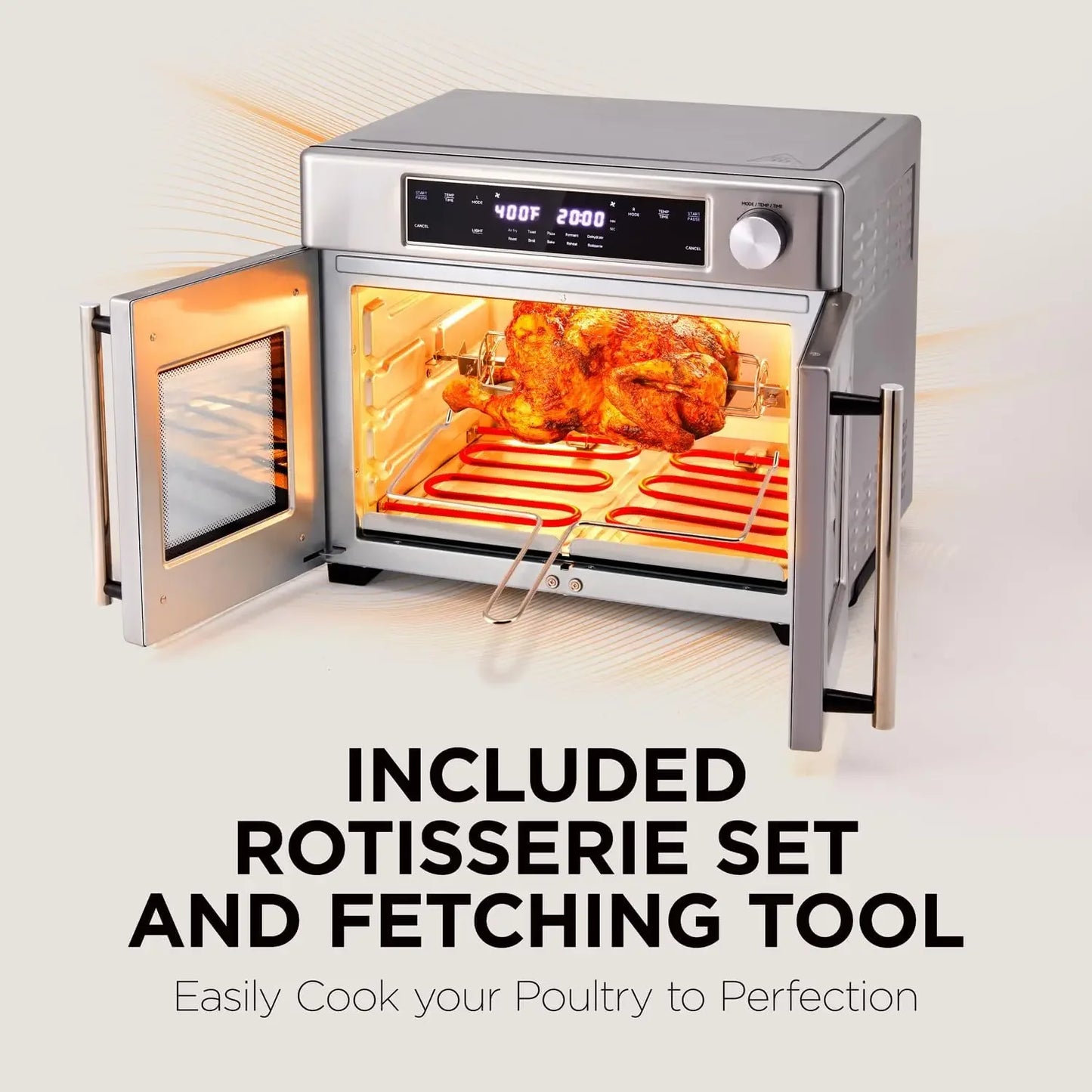 Dual Zone Air Fryer French Door Oven 32 Qt Convection Toaster Combo 10-in-1 Up to 450° 1800W Temperature C
