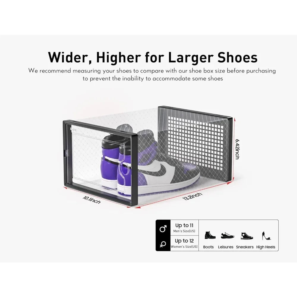 Shoe Storage Box Organizer Closet 12-pack,fits Size 11,clear Plastic Stackable Sneaker Container Entrance,space Saving Shoe Rack