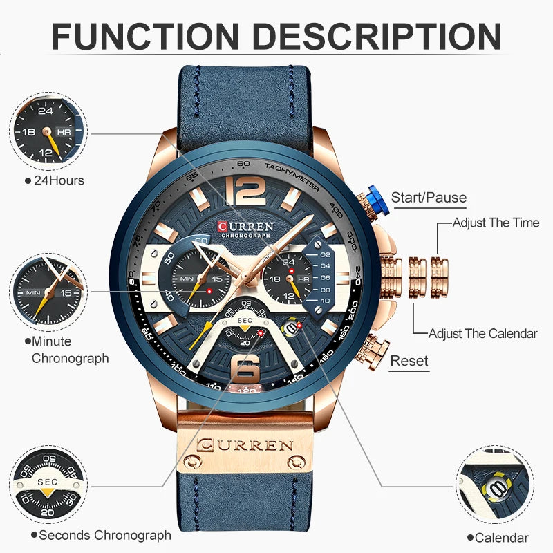 Leather Sports  Men's Army  Quartz Clock