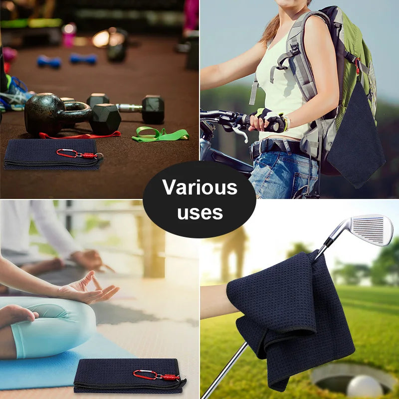 CRESTGOLF 40cm*40cm Waffle Golf Towel with Magnet Clips Hook Soft & Durable Cleaning Golf Ball Towels Black Supplies