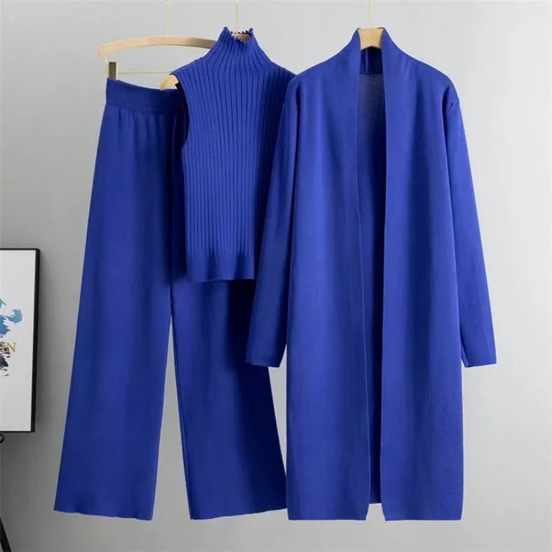 Winter 3 Piece Set  Knitted  Solid Sweater Suit