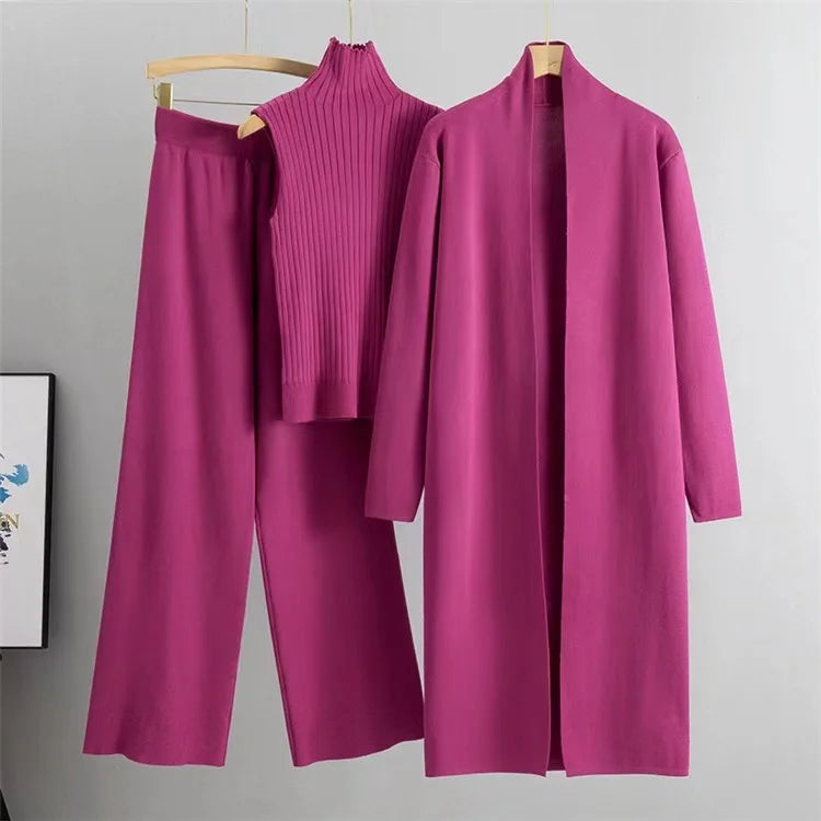 Winter 3 Piece Set  Knitted  Solid Sweater Suit