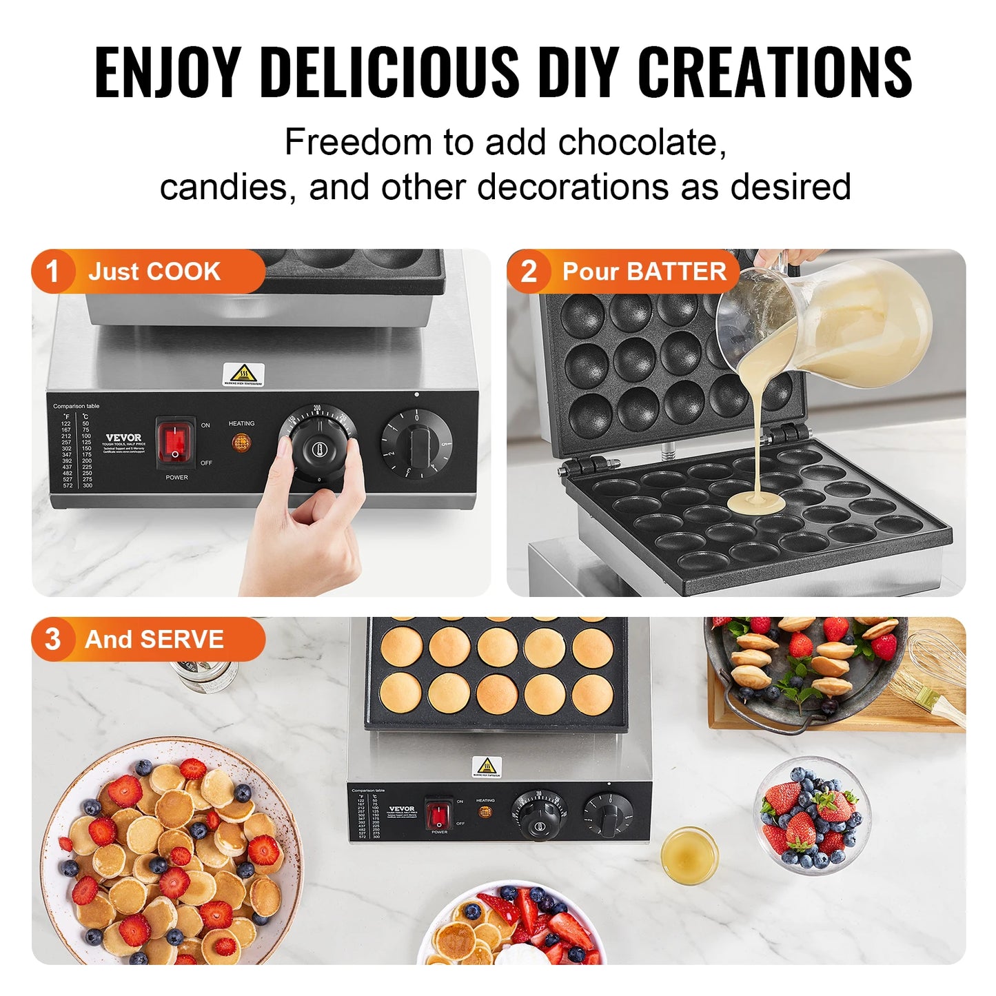 VEVOR Electric Waffle Maker 25PCS Mini Dutch Pancake Maker Dorayaki Machine Waffreras Kitchen Home Appliance Snack Gaufriers